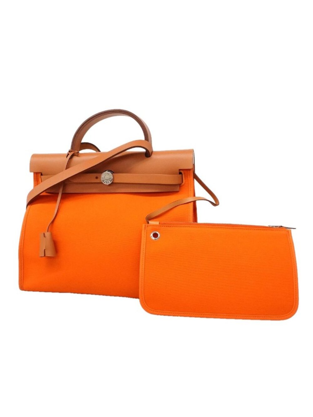 Hermes Handbag Herbag Zip PM Toile Officier Orange Natural Silver